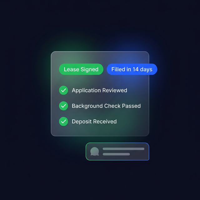 Clean Livio app dashboard showing Lease Signed badge, checklist with green ticks, and Filled in 14 days badge